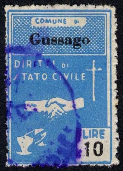 Marca da Bollo del Comune di GUSSAGO su Carta Bianca di dimensioni 22 X 33 mm