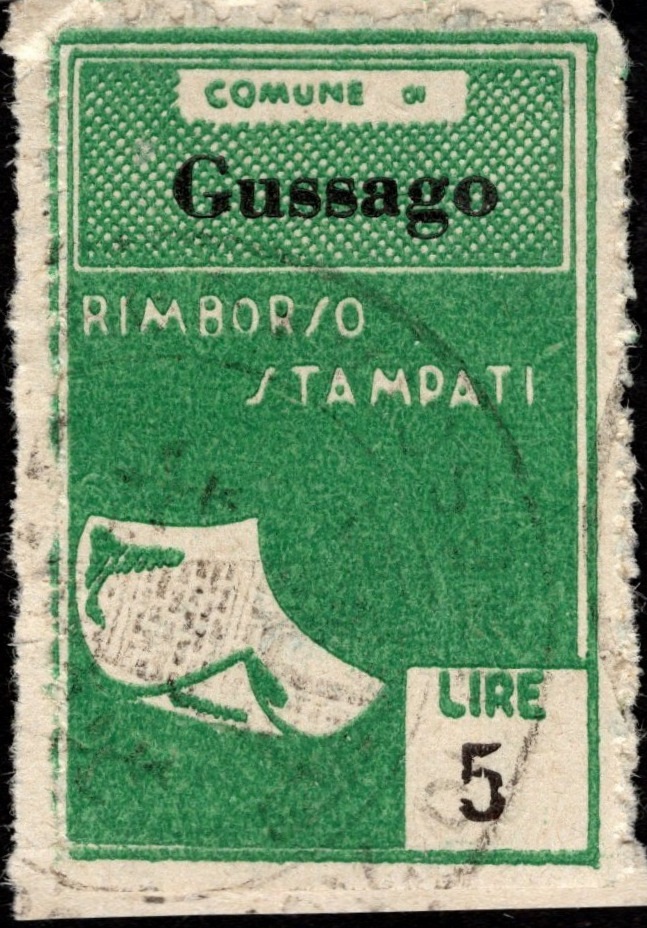 Marca da Bollo del Comune di GUSSAGO su Carta Bianca di dimensioni 22 X 33 mm