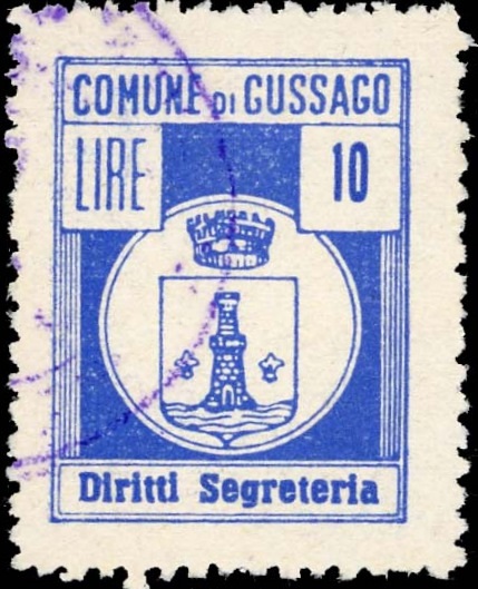 Marca da Bollo del Comune di GUSSAGO su Carta Bianca di dimensioni 22 x 26 mm