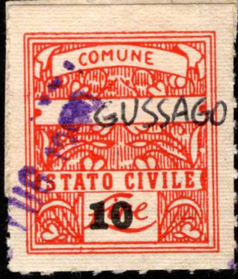Marca da Bollo del Comune di GUSSAGO su Carta Bianca di dimensioni 21 x 25 mm