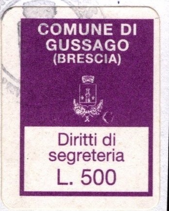 Marca da Bollo del Comune di GUSSAGO su Carta Bianca di dimensioni 15 x 19 mm