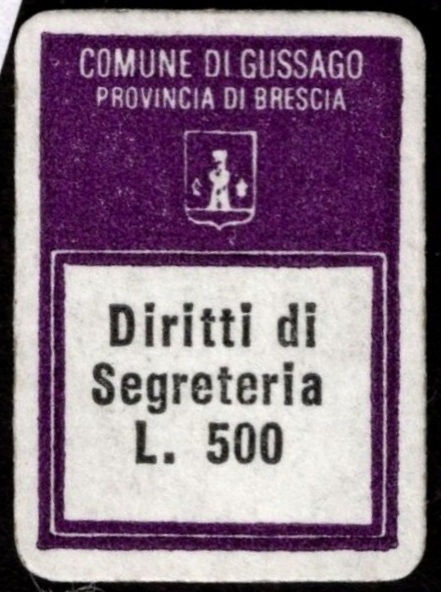 Marca da Bollo del Comune di GUSSAGO su Carta Bianca di dimensioni 15 x 19 mm