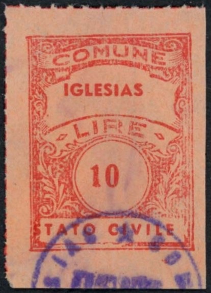 Marca da Bollo del Comune di IGLESIAS su Carta Colorata di dimensioni 23 x 29 mm