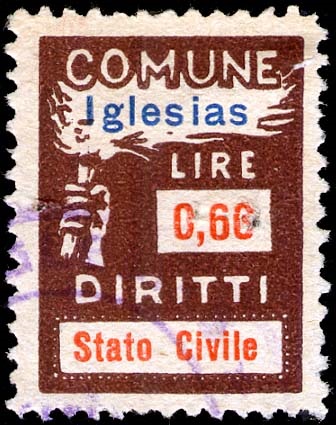 Marca da Bollo del Comune di IGLESIAS su di dimensioni 18 x 25 mm