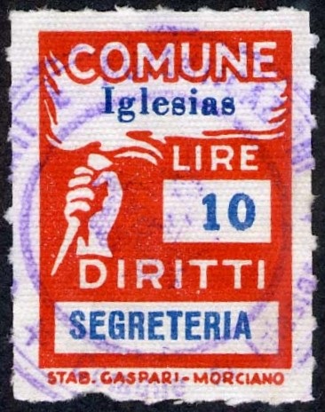 Marca da Bollo del Comune di IGLESIAS su di dimensioni 18,5 x 26 mm