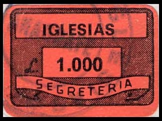 Marca da Bollo del Comune di IGLESIAS su Carta Rosso di dimensioni 20,5 x 13,5 mm