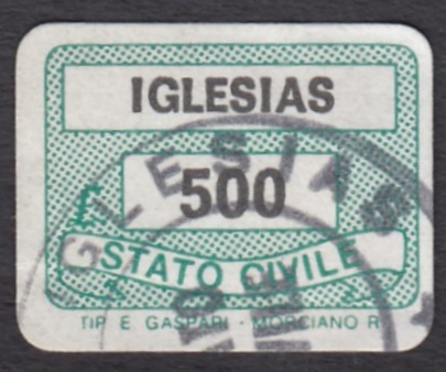 Marca da Bollo del Comune di IGLESIAS su di dimensioni 20 x 14 mm