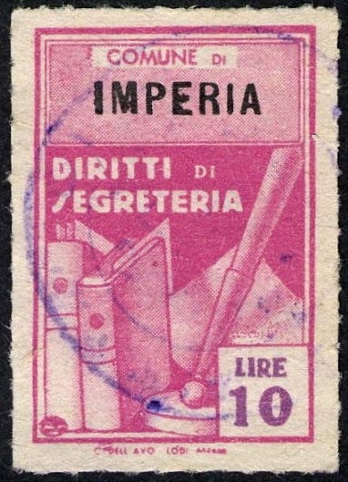 Marca da Bollo del Comune di IMPERIA su Carta Bianca di dimensioni 21 X 32 mm