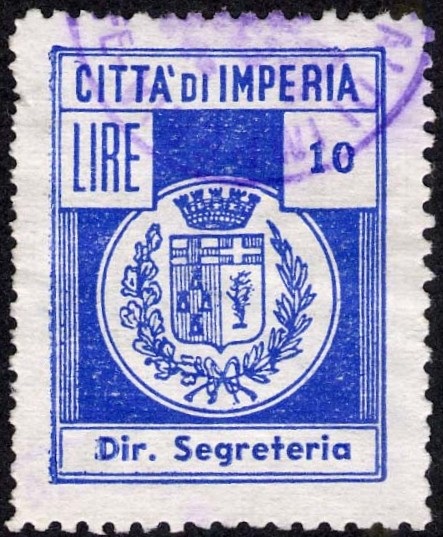 Marca da Bollo del Comune di IMPERIA su Carta Bianca di dimensioni 22 x 29 mm