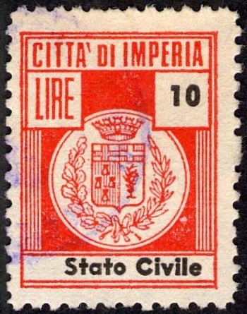 Marca da Bollo del Comune di IMPERIA su Carta Bianca di dimensioni 19 x 25 mm