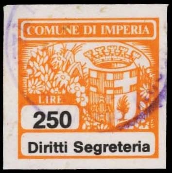 Marca da Bollo del Comune di IMPERIA su Carta Bianca di dimensioni 20 x 20 mm