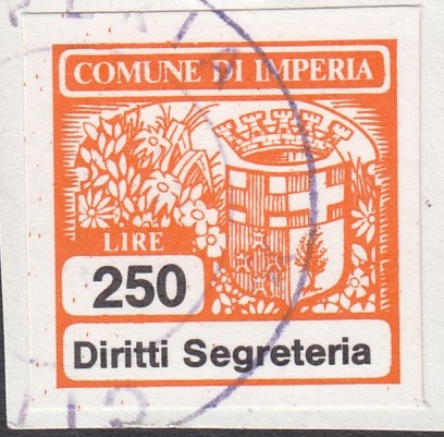 Marca da Bollo del Comune di IMPERIA su Carta Bianca di dimensioni 20 x 20 mm