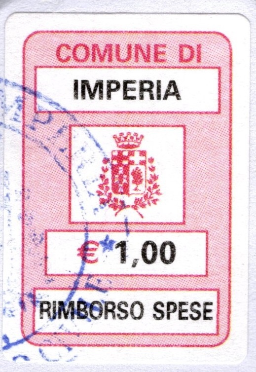 Marca da Bollo del Comune di IMPERIA su Carta Bianca di dimensioni 16 x 22 mm