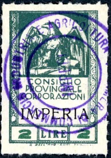Marca da Bollo del Comune di IMPERIA su Carta Bianca di dimensioni 20,5 x 32 mm