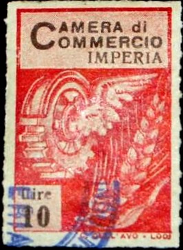 Marca da Bollo del Comune di IMPERIA su Carta Bianca di dimensioni 22 X 33 mm
