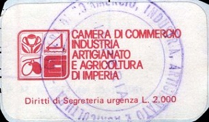 Marca da Bollo del Comune di IMPERIA su Carta Bianca di dimensioni mm