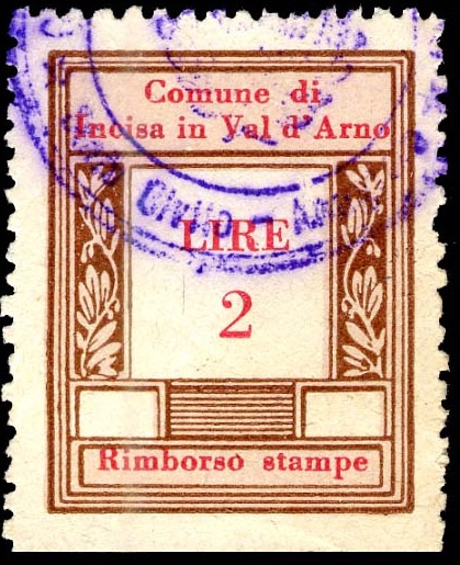 Marca da Bollo del Comune di INCISA IN VAL D´ARNO su Carta Bianca Sottile di dimensioni 23 X 30 mm