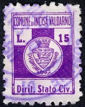 Marca da Bollo del Comune di INCISA IN VAL D´ARNO su Carta Bianca di dimensioni 17 x 25 mm