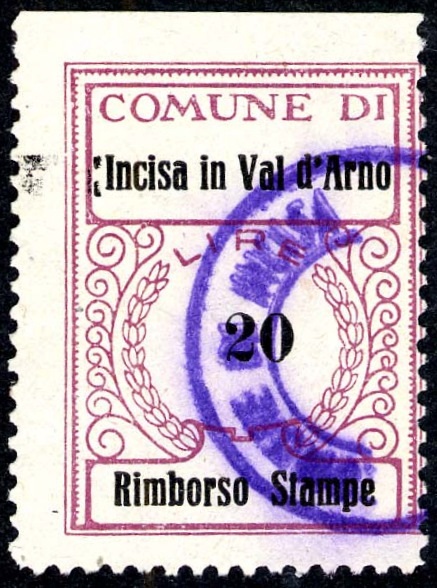 Marca da Bollo del Comune di INCISA IN VAL D´ARNO su Carta Bianca Sottile di dimensioni 24 x 31 mm