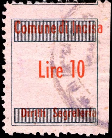 Marca da Bollo del Comune di INCISA IN VAL D´ARNO su Carta Bianca di dimensioni 22,5 x 29 mm