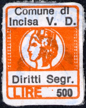 Marca da Bollo del Comune di INCISA IN VAL D´ARNO su Carta Bianca di dimensioni 16 x 20 mm