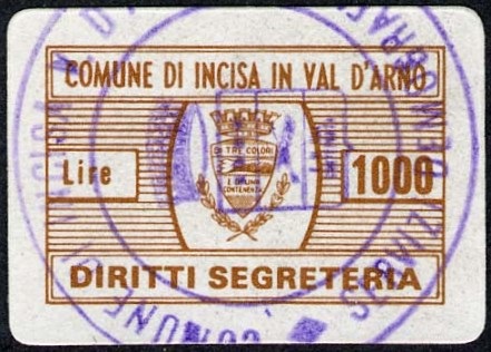 Marca da Bollo del Comune di INCISA IN VAL D´ARNO su Carta Bianca di dimensioni 24 x 17 mm