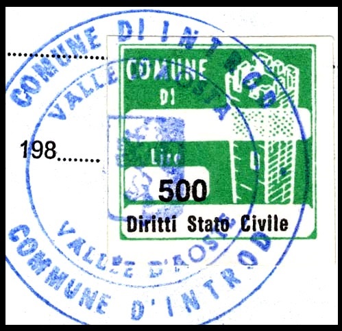Marca da Bollo del Comune di INTROD su Carta Bianca di dimensioni 20 x 20 mm