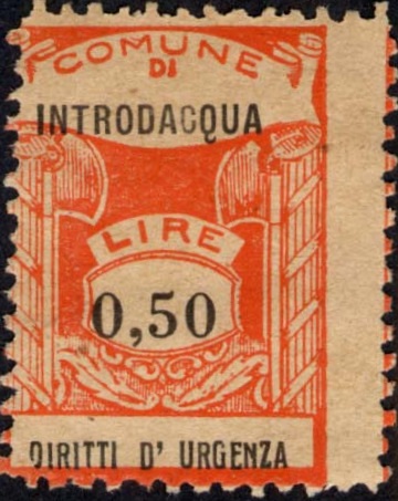 Marca da Bollo del Comune di INTRODACQUA su Carta Bianca di dimensioni 20 x 28 mm