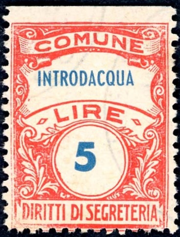 Marca da Bollo del Comune di INTRODACQUA su Carta Bianca di dimensioni 22,5 x 29 mm