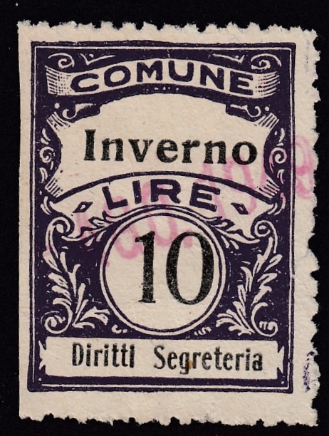 Marca da Bollo del Comune di INVERNO E MONTELEONE su Carta Bianca Sottile di dimensioni 22 x 29 mm