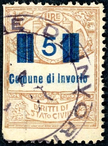 Marca da Bollo del Comune di INVORIO su Carta Bianca di dimensioni 26 x 43 mm