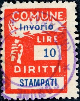 Marca da Bollo del Comune di INVORIO su Carta Bianca di dimensioni 18,5 x 25 mm