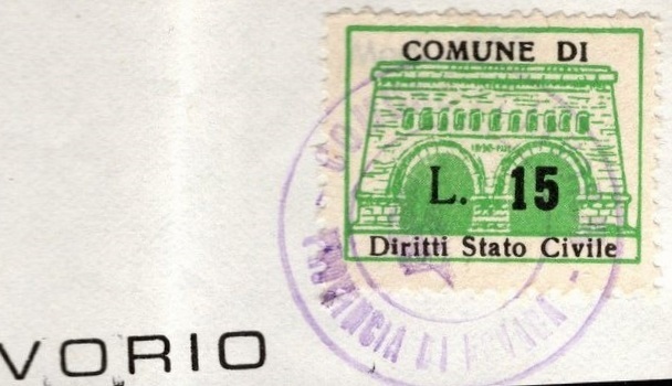 Marca da Bollo del Comune di INVORIO su Carta Bianca di dimensioni 24 x 15 mm