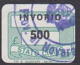 Marca da Bollo del Comune di INVORIO su Carta Bianca di dimensioni 19 x 14 mm