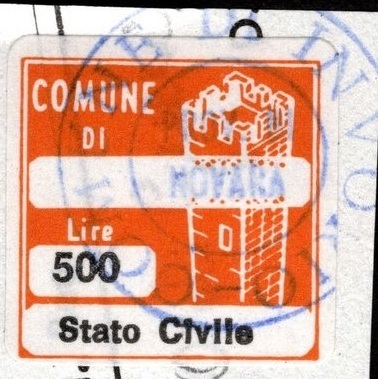 Marca da Bollo del Comune di INVORIO su Carta Bianca di dimensioni 20 x 20 mm