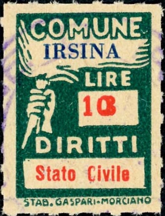 Marca da Bollo del Comune di IRSINA su Carta Bianca di dimensioni 18,5 x 26 mm