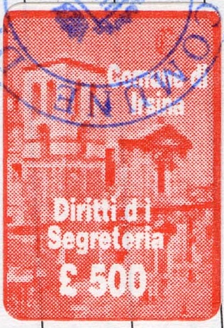 Marca da Bollo del Comune di IRSINA su Carta Bianca di dimensioni 22 x 31,5 mm