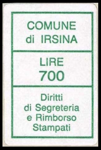 Marca da Bollo del Comune di IRSINA su Carta Bianca di dimensioni 18 x 28 mm