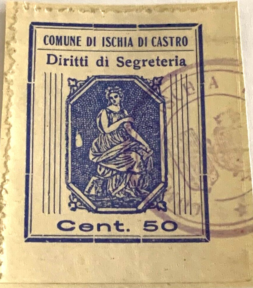 Marca da Bollo del Comune di ISCHIA DI CASTRO su Carta Bianca di dimensioni 21 x 29 mm