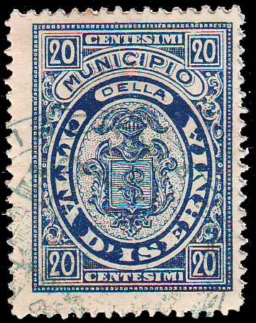Marca da Bollo del Comune di ISERNIA su Carta Bianca Sottile di dimensioni 23,5 x 32 mm