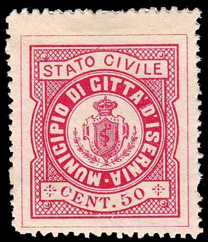 Marca da Bollo del Comune di ISERNIA su Carta Bianca di dimensioni 28 x 32 mm
