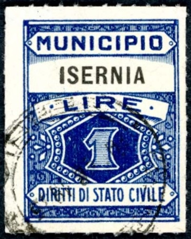 Marca da Bollo del Comune di ISERNIA su Carta Bianca di dimensioni 22 x 29 mm