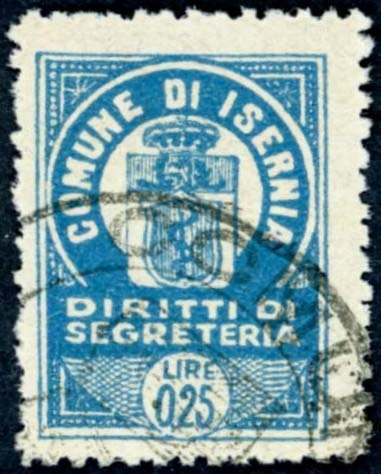 Marca da Bollo del Comune di ISERNIA su Carta Bianca di dimensioni 19 x 25 mm