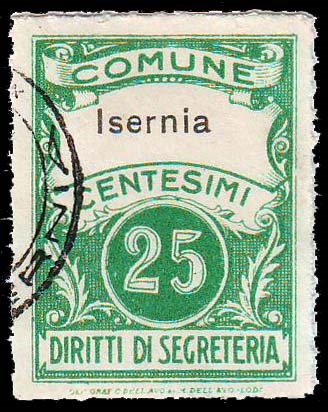 Marca da Bollo del Comune di ISERNIA su Carta Bianca Sottile di dimensioni 22 x 29 mm