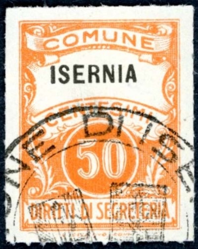 Marca da Bollo del Comune di ISERNIA su Carta Bianca Sottile di dimensioni 22 x 29 mm