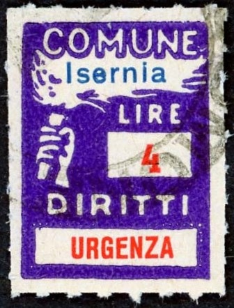 Marca da Bollo del Comune di ISERNIA su Carta Bianca Sottile di dimensioni 18 x 26 mm
