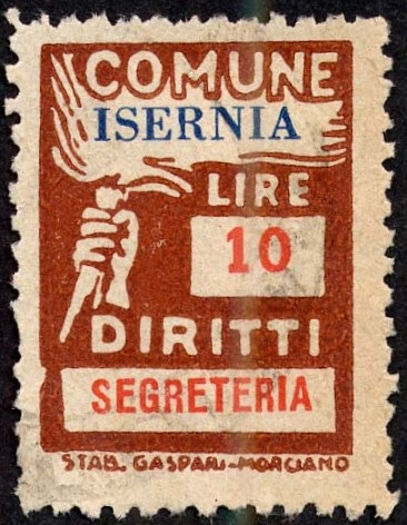 Marca da Bollo del Comune di ISERNIA su Carta Bianca di dimensioni 18 X 26 mm