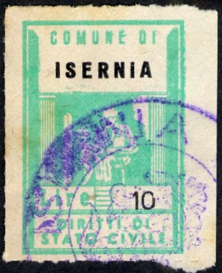 Marca da Bollo del Comune di ISERNIA su Carta Bianca di dimensioni 22 x 32 mm