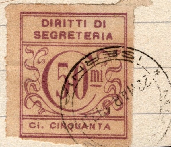 Marca da Bollo del Comune di ISERNIA su Carta Bianca di dimensioni 24 x 26 mm