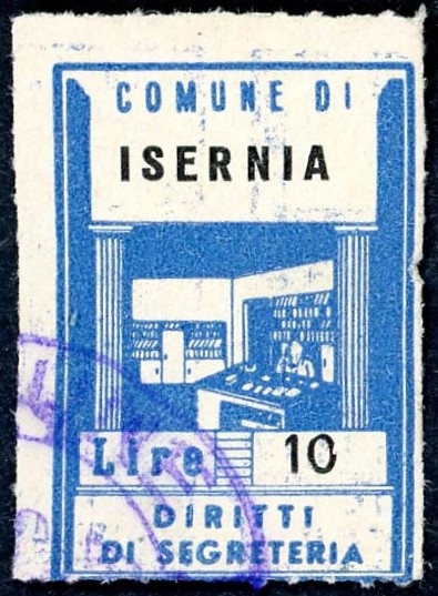 Marca da Bollo del Comune di ISERNIA su Carta Bianca di dimensioni 22 x 32 mm